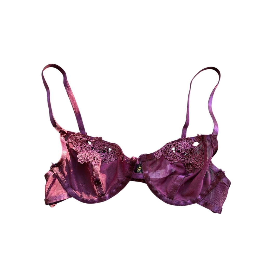 Just Sexy Lingerie‎ Burgundy Sheer Mesh Lace Underwire Cage Bra Small KAY920BP